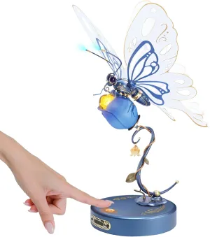 RoWood 3D Puzzles for Adults,Mechanical Butterfly Puzzle for Adults,Species Model Kit,Electric Building Toy Kit,DIY Creative Craft Gifts for Adults,Unique Office&Home Decor (Blue)