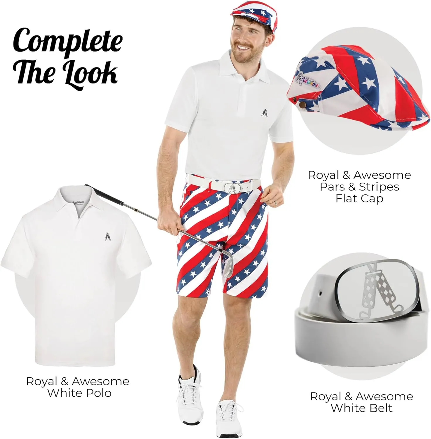 Royal & Awesome Mens Golf Shorts, Crazy Golf Shorts For Men, Plaid Shorts Men - Golf Tool Included