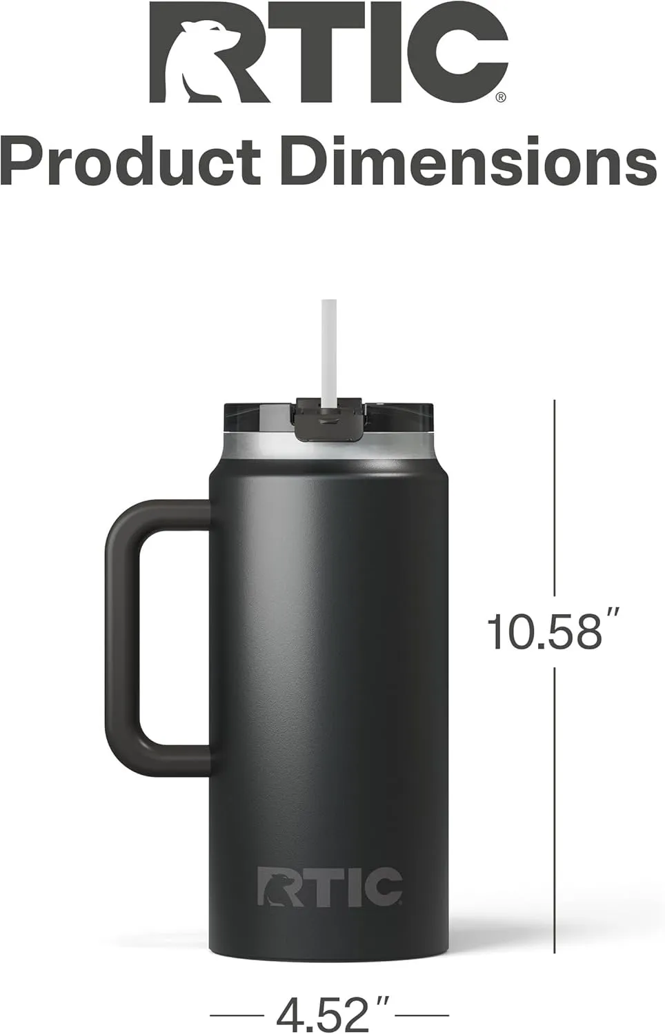 RTIC 64 oz Ceramic Lined Insulated Road Trip Tumbler, Leak-Resistant Lid, Black
