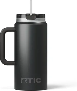 RTIC 64 oz Ceramic Lined Insulated Road Trip Tumbler, Leak-Resistant Lid, Black