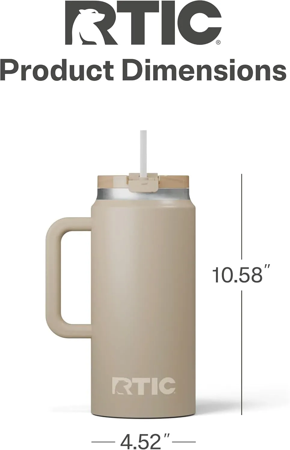 RTIC 64 oz Ceramic Lined Insulated Road Trip Tumbler, Leak-Resistant Lid, White