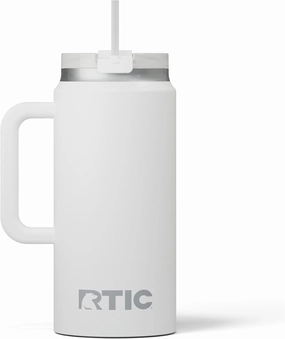 RTIC 64 oz Ceramic Lined Insulated Road Trip Tumbler, Leak-Resistant Lid, White