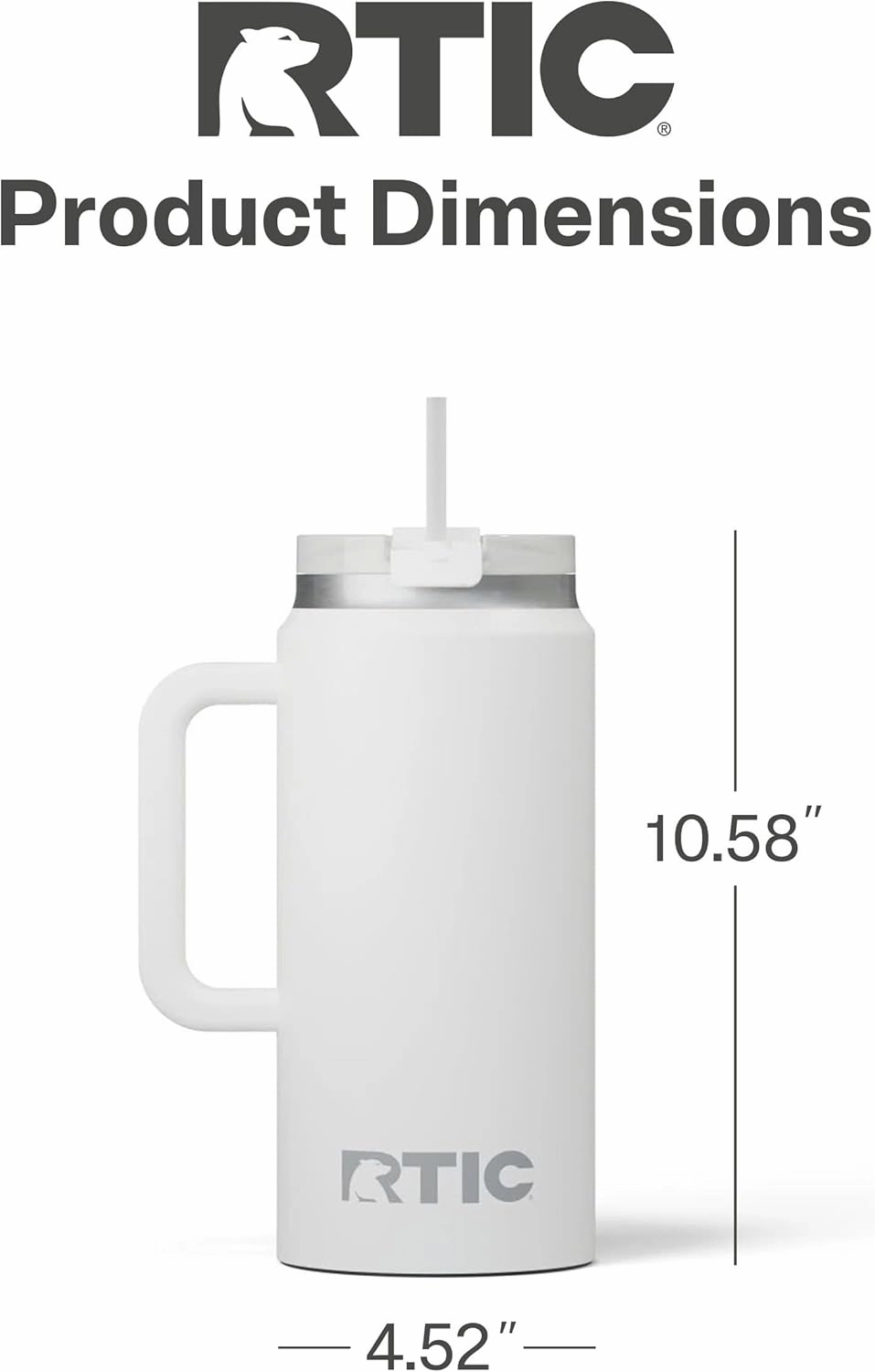RTIC 64 oz Ceramic Lined Insulated Road Trip Tumbler, Leak-Resistant Lid, White