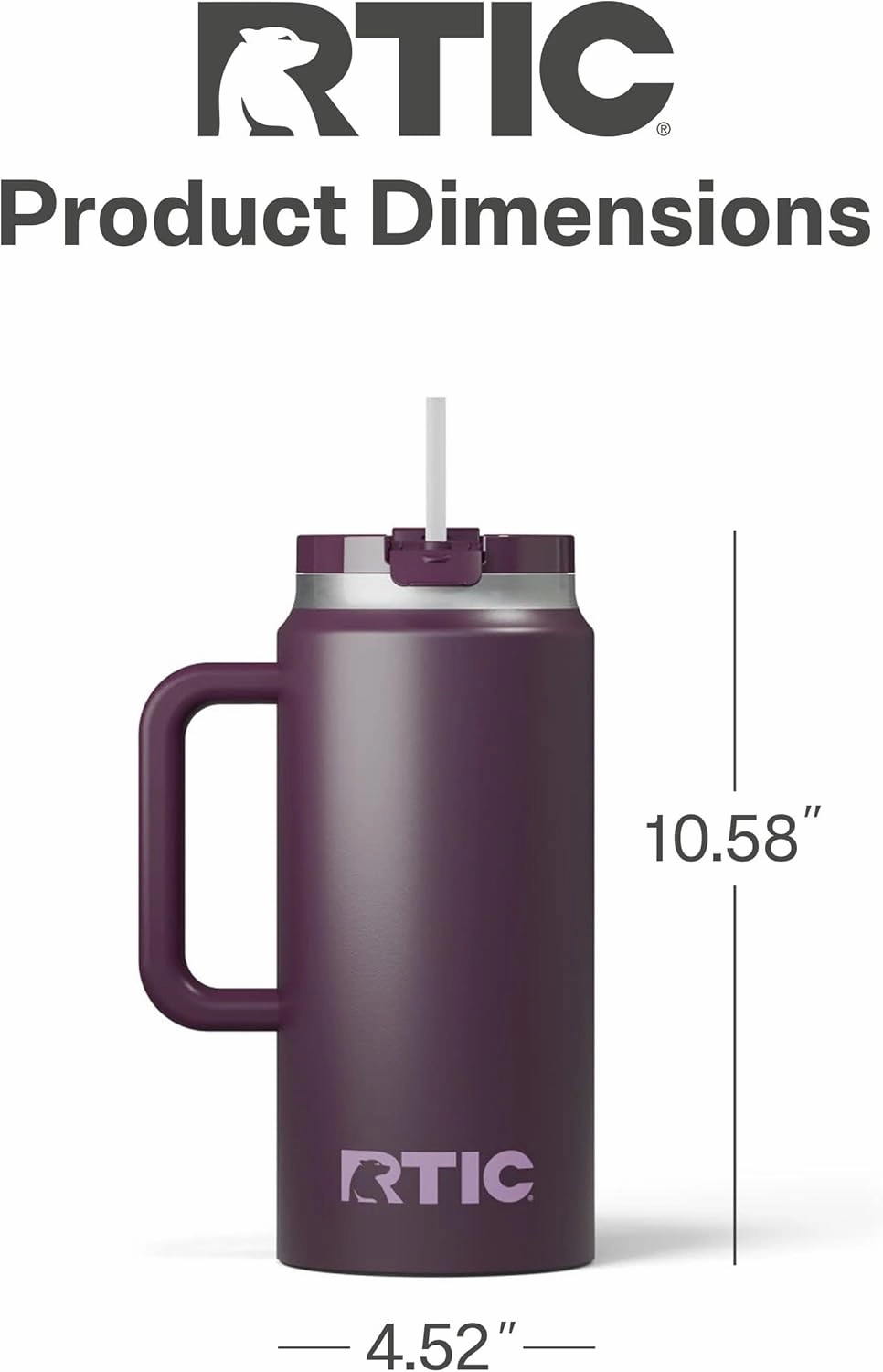 RTIC 64 oz Ceramic Lined Insulated Road Trip Tumbler, Leak-Resistant Lid, White