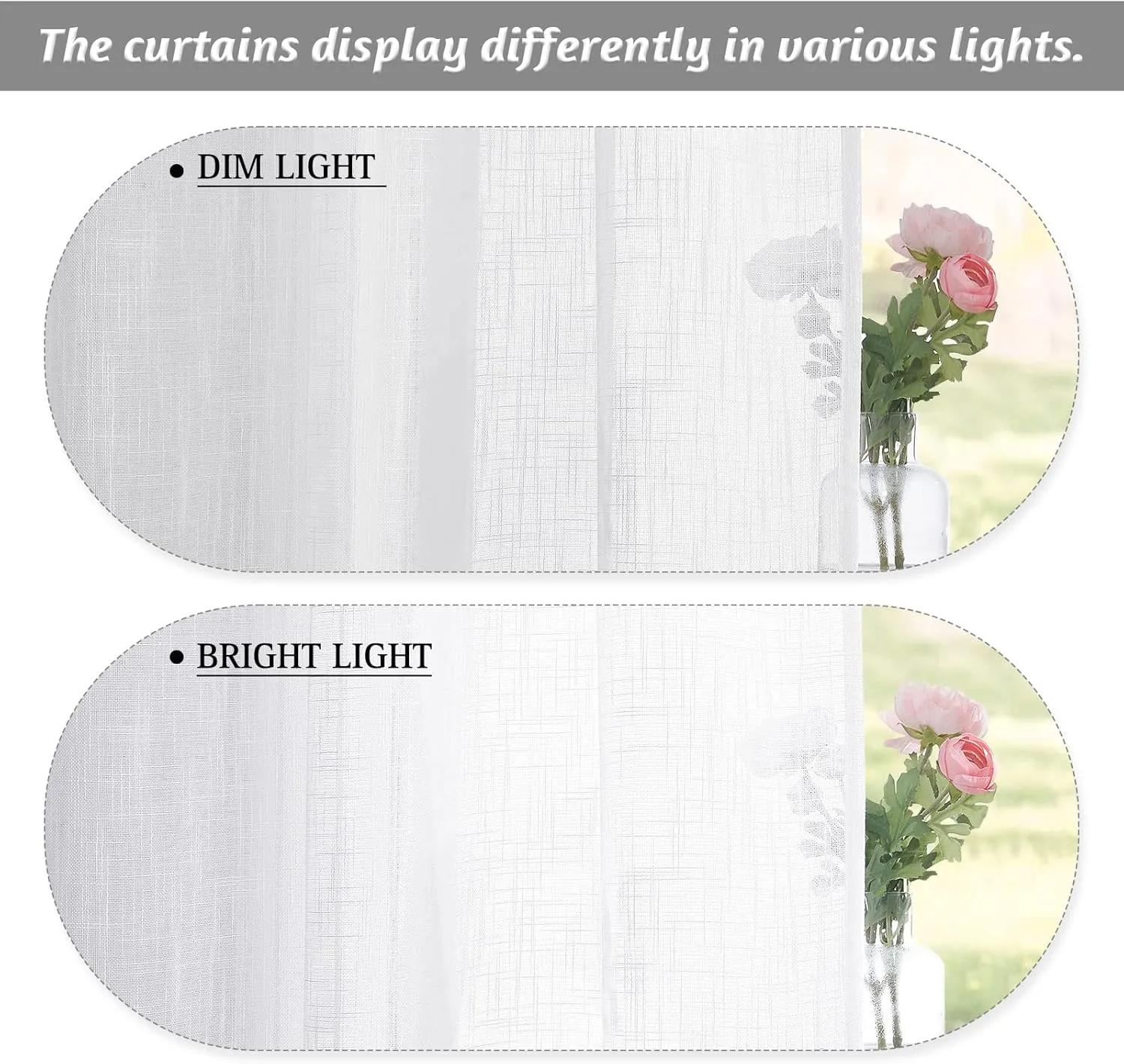 RYB HOME White Curtains Sheer - Linen Texture Sheer Window Covering, Light & Airy Translucent Panels for Bedroom Living Room Patio Glass Door, 52 inch Width x 95 inch Length, Set of 2
