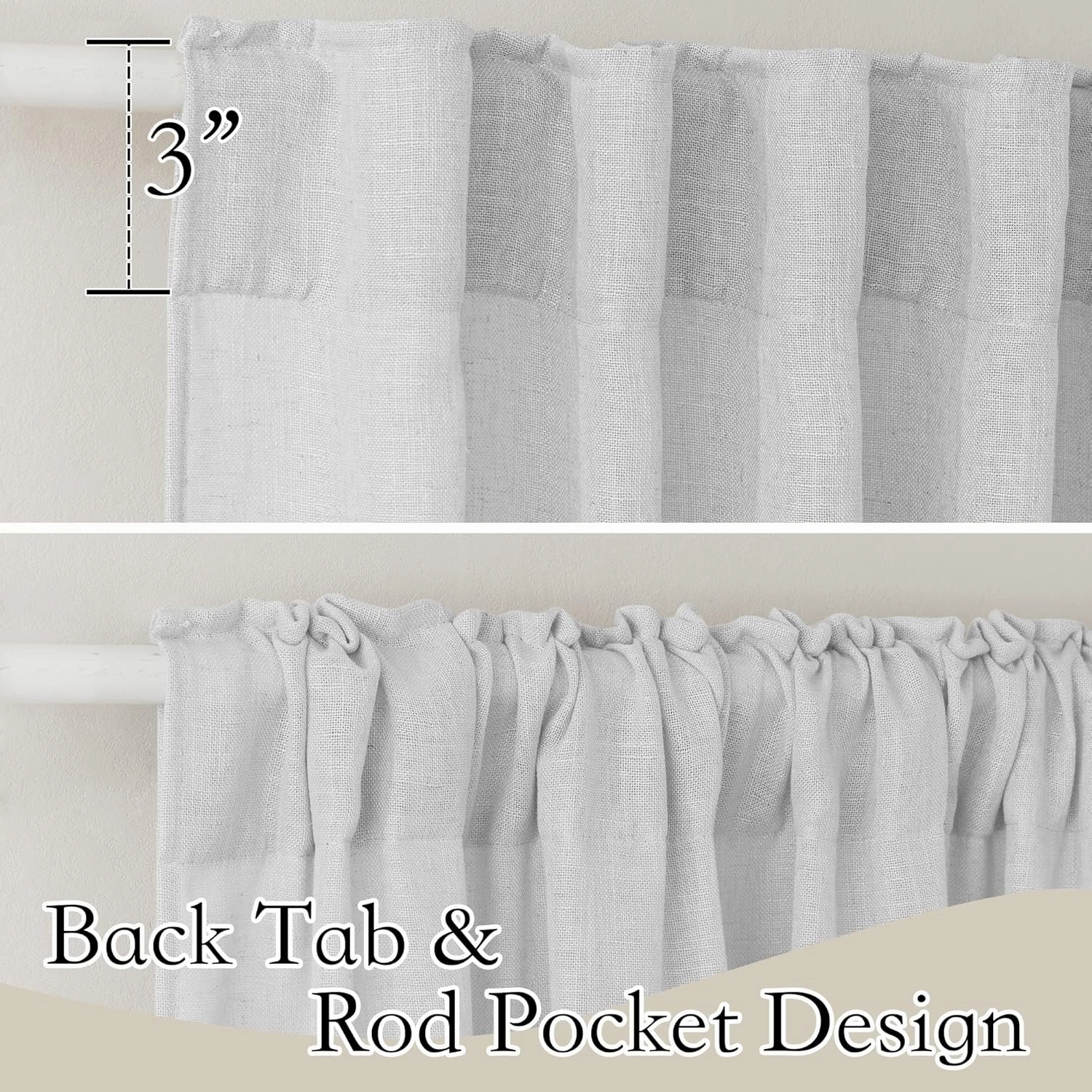 RYB HOME Linen Sheer Curtains for Living Room Textured Semi Sheer Curtains Large Window Covering for Bedroom Patio Door, Dove Grey, 52 inch Width x 95 inch Length, 2 Pcs
