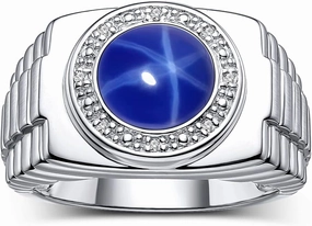 Rylos Men's Rings: Round Shape Cabochon Gemstone & Diamonds - Designer Style Rings for Men, Sterling Silver Ring in Sizes 8-13. Men's Jewelry!