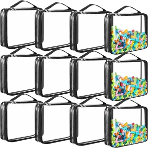 Sanwuta 12 pcs Clear PVC Toy Storage Bags with Zipper Waterproof Toy Bags Puzzles Organizing Container for Books Board Games Building Blocks Toiletry(Black)