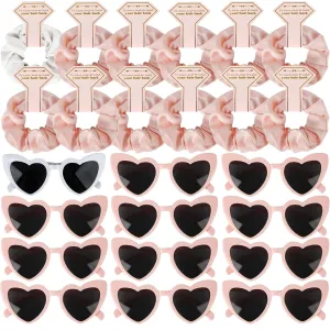 Satin Bridesmaid Proposal Gifts Scrunchies Bachelorette HairTies Set of 6 sunglasses Bridal Shower No Damage Hair ties ideas Gift for Wedding Party Favors (12pcs White&Pink)