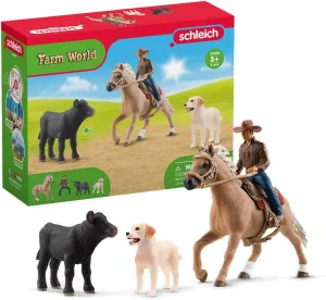 Schleich Farm World, Rodeo Toy for Kids, Western Riding Adventures with Cowboy, Rider, and Horse Toy, 6-Piece Set