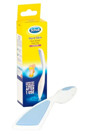 Scholl Hard Skin Foot File - Double Action Footfile for Hard Skin Removal and Rough Skin Smoothing, Soft Grip Extendable Handle for Comfortable Use