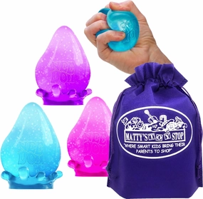 Schylling Nee Doh Dream Drop...Translucent Groovy Glob! Squishy, Squeezy, Popping, Stretchy Stress Fidget Drops Complete Gift Set Party Bundle with Storage Bag - 3 Pack (Purple, Pink & Blue)