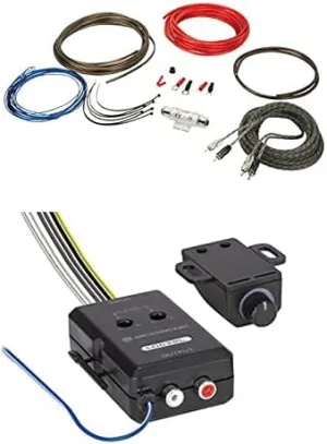 Scosche LOC2SL Car Stereo 2-Channel Audio Adjustable Amplifier with Add-On Adapter and Remote Control Knob and High Current Single Amp Kit Bundle