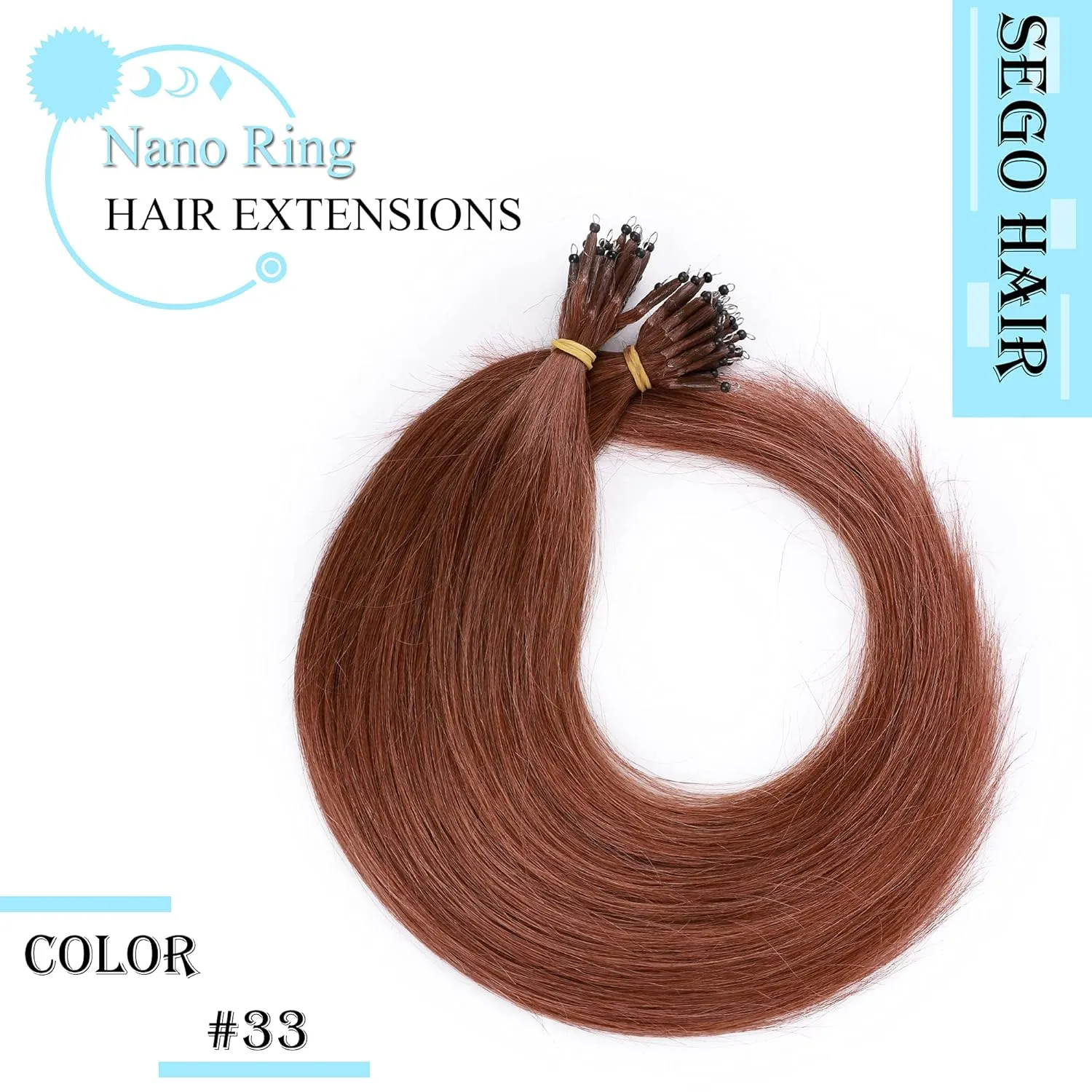 SEGO Nano Tip Hair Extensions Human Hair Balayage Nano Beads Pre-bonded Seamless Nano Ring Highlight Hair Extensions for Women 1g/strand 50g/pack -16 Inch -33 Dark Auburn