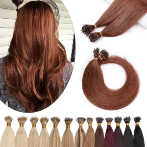 SEGO Nano Tip Hair Extensions Human Hair Balayage Nano Beads Pre-bonded Seamless Nano Ring Highlight Hair Extensions for Women 1g/strand 50g/pack -16 Inch -33 Dark Auburn