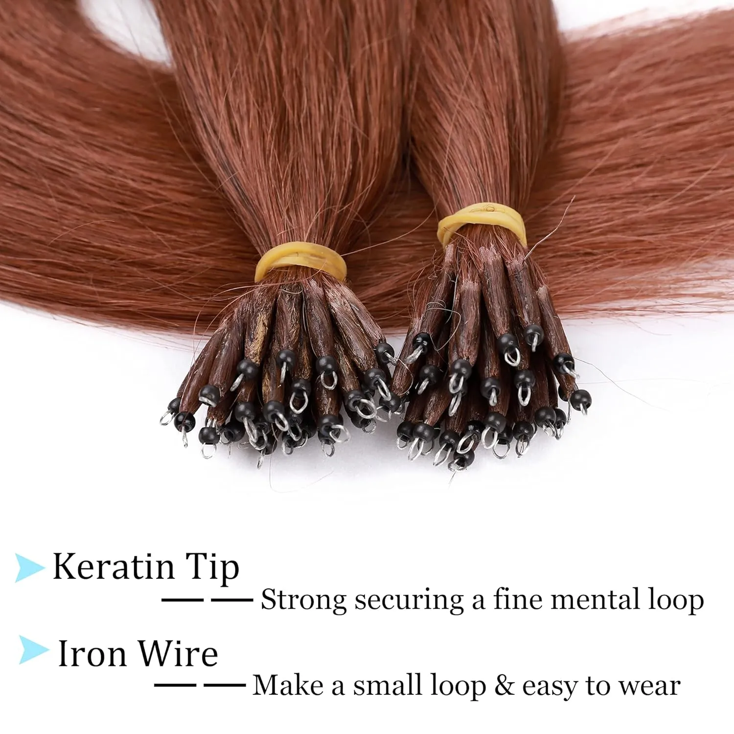 SEGO Nano Tip Hair Extensions Human Hair Balayage Nano Beads Pre-bonded Seamless Nano Ring Highlight Hair Extensions for Women 1g/strand 50g/pack -16 Inch -33 Dark Auburn