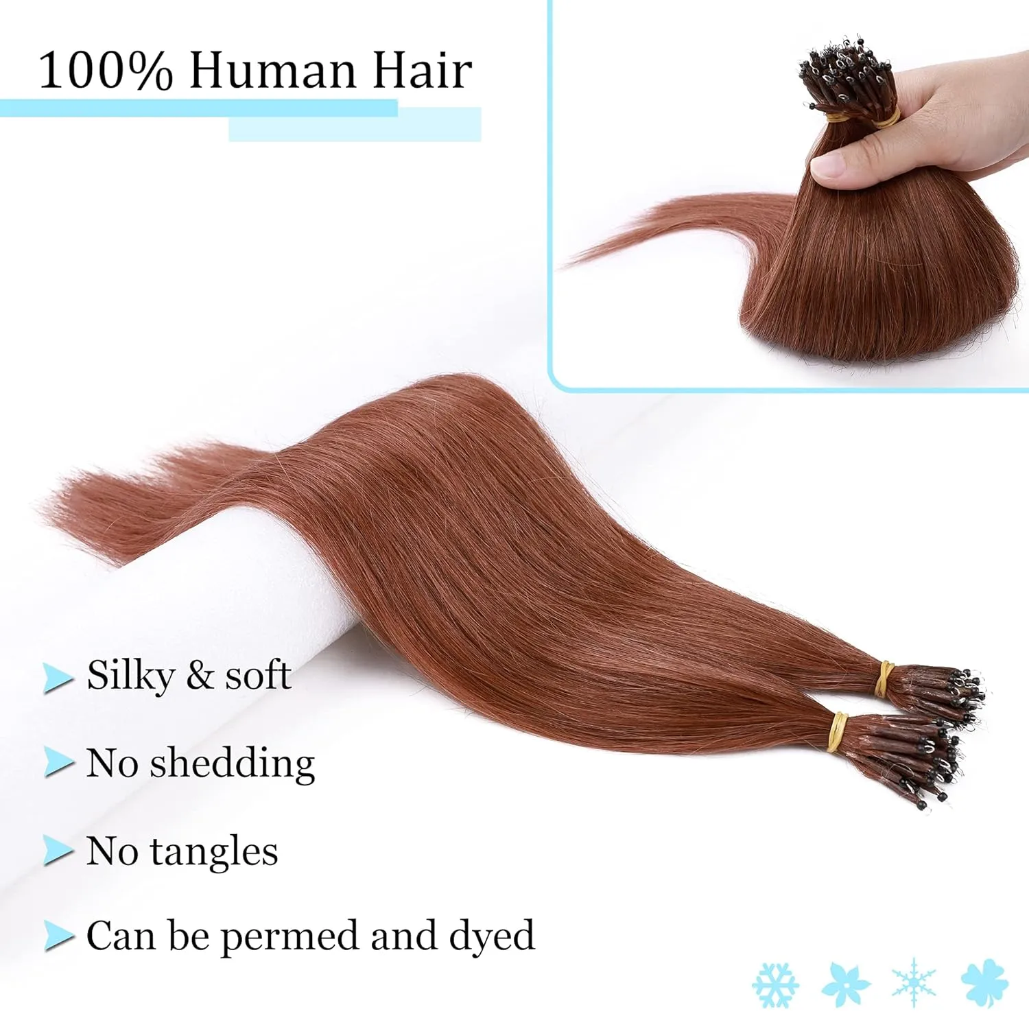 SEGO Nano Tip Hair Extensions Human Hair Balayage Nano Beads Pre-bonded Seamless Nano Ring Highlight Hair Extensions for Women 1g/strand 50g/pack -16 Inch -33 Dark Auburn