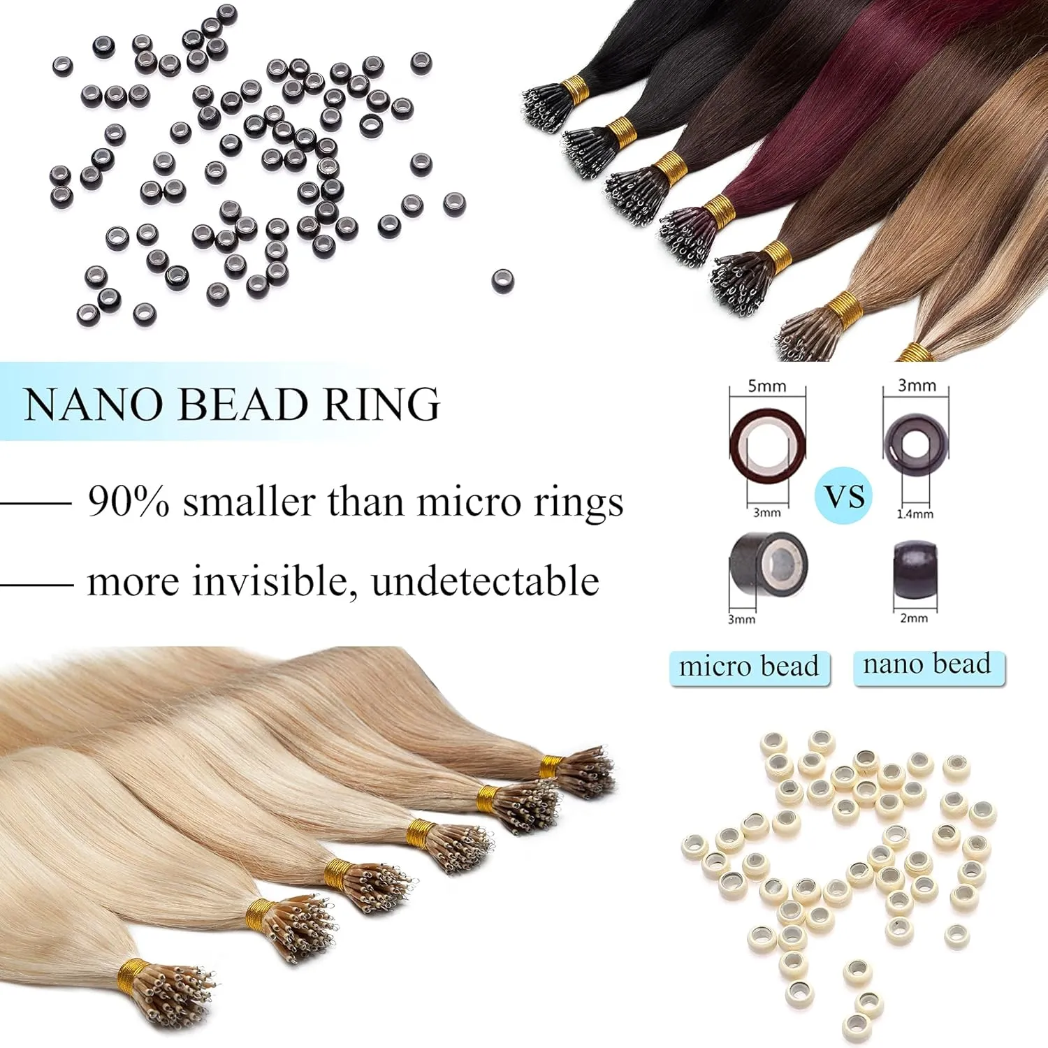 SEGO Nano Tip Hair Extensions Human Hair Balayage Nano Beads Pre-bonded Seamless Nano Ring Highlight Hair Extensions for Women 1g/strand 50g/pack -16 Inch -33 Dark Auburn