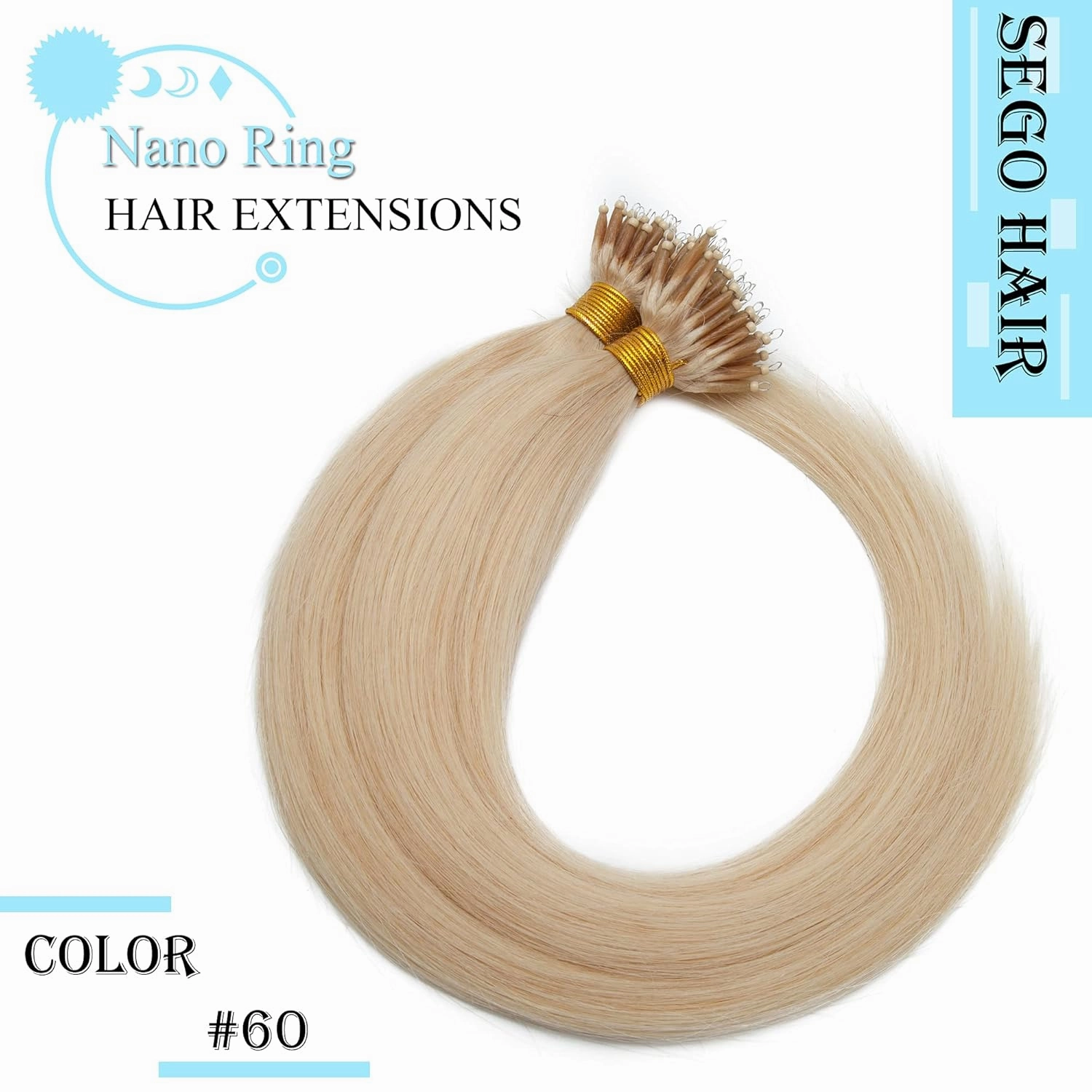 SEGO Nano Tip Hair Extensions Human Hair Balayage Nano Beads Pre-bonded Seamless Nano Ring Highlight Hair Extensions for Women 1g/strand 50g/pack -16 Inch -60 Platinum Blonde