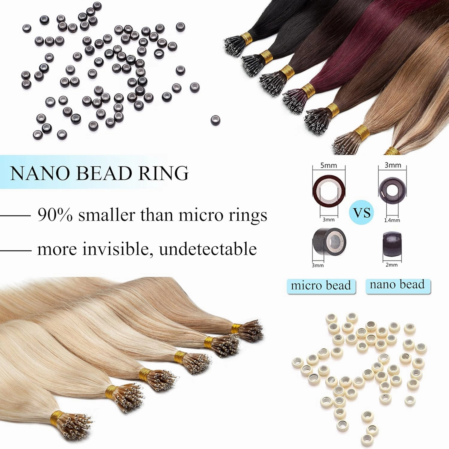 SEGO Nano Tip Hair Extensions Human Hair Balayage Nano Beads Pre-bonded Seamless Nano Ring Highlight Hair Extensions for Women 1g/strand 50g/pack -16 Inch -60 Platinum Blonde