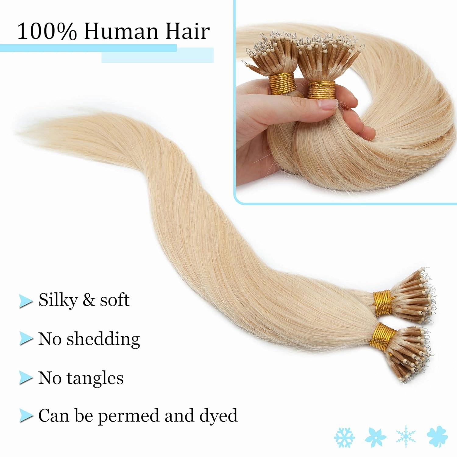 SEGO Nano Tip Hair Extensions Human Hair Balayage Nano Beads Pre-bonded Seamless Nano Ring Highlight Hair Extensions for Women 1g/strand 50g/pack -16 Inch -60 Platinum Blonde