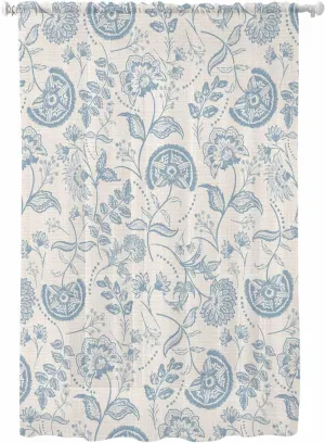 Semi Sheer Curtains for Home, Retro Farmhouse Blue Flowers Texture Pastoral Floral Light Filtering Sheer Rod Pocket Drapes for Kitchen Living Room Bedroom, 52"x63" 1 Panel