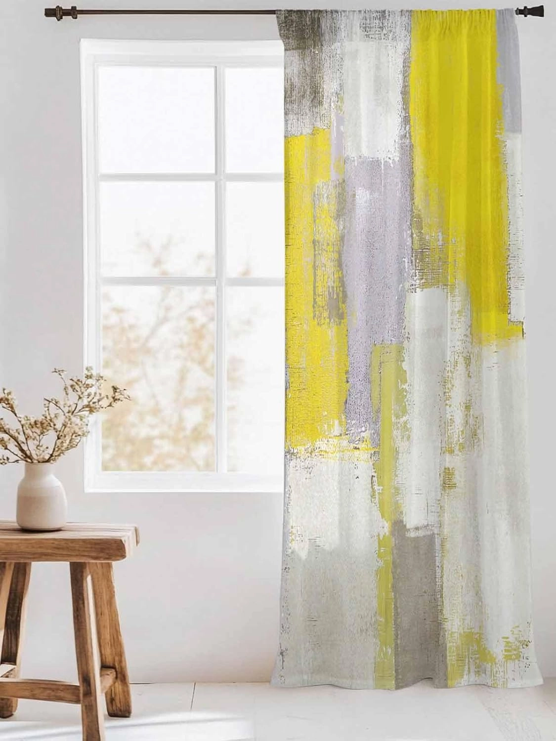 Semi Sheer Curtains for Home, Abstract Yellow Smear Texture Modern Light Filtering Sheer Rod Pocket Drapes for Kitchen Living Room Bedroom, 52"x108" 1 Panel