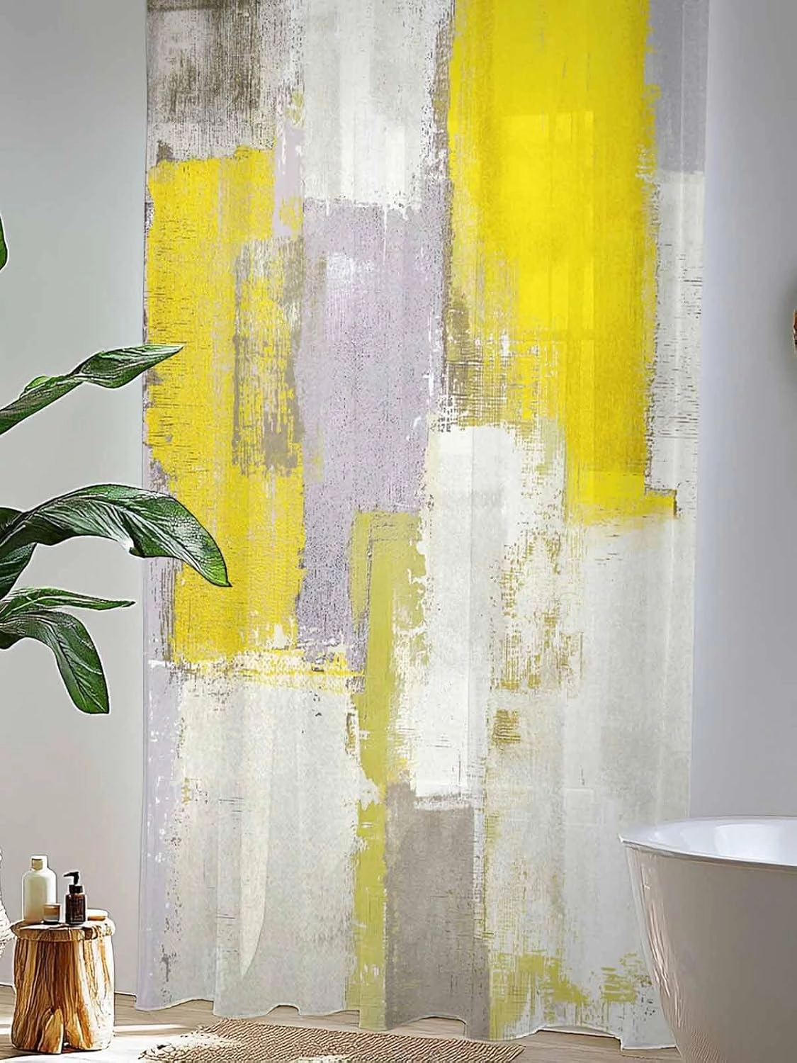 Semi Sheer Curtains for Home, Abstract Yellow Smear Texture Modern Light Filtering Sheer Rod Pocket Drapes for Kitchen Living Room Bedroom, 52"x108" 1 Panel