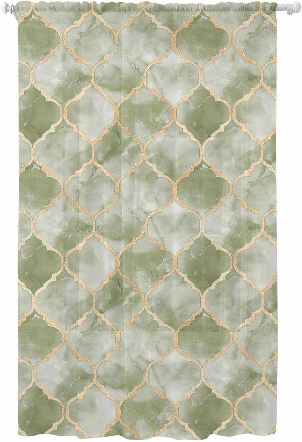 Semi Sheer Curtains for Home, Sage Green Geometric Tiled Texture Light Filtering Sheer Rod Pocket Drapes for Kitchen Living Room Bedroom, 52"x96" 1 Panel