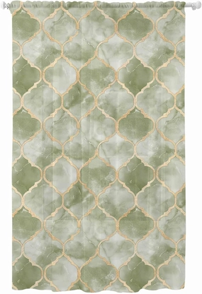 Semi Sheer Curtains for Home, Sage Green Geometric Tiled Texture Light Filtering Sheer Rod Pocket Drapes for Kitchen Living Room Bedroom, 52"x96" 1 Panel