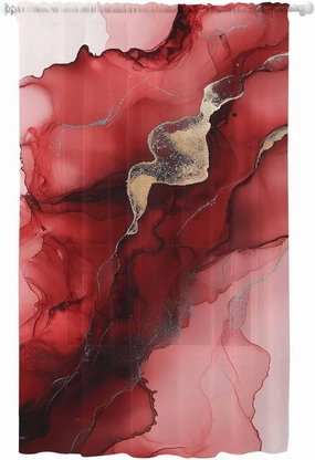 Semi Sheer Curtains for Home, Wave Line Red Gradient Abstract Marble Texture Light Filtering Sheer Rod Pocket Drapes for Kitchen Living Room Bedroom, 52"x108" 1 Panel