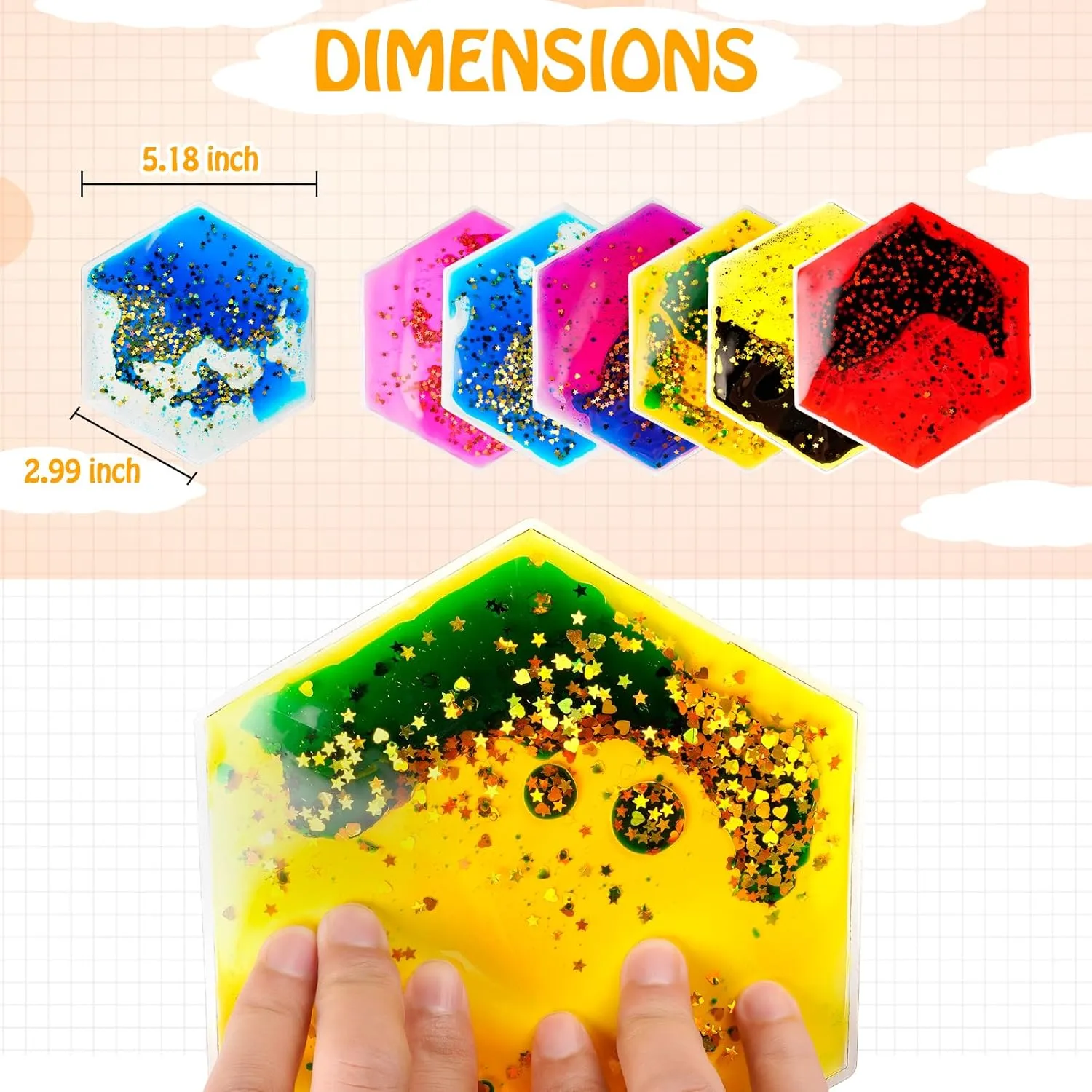 Sensory Soft Gel Liquid Toys: Sensory Fidget Hexagon Liquid Motion Toys Autism Kids Sensory Toys 6 Pack