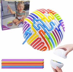 Sensory Activity Toys, Silicone Fidget Toys for Stress Relief, Anxiety, ADHD and Calm Down, Autism Sensory Ball for Kids 3  & Adults, A Ball and 16 Strings