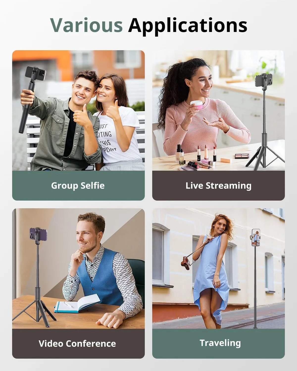 Sensyne 68" Phone Tripod & Selfie Stick, Lightweight All in One Phone Tripod Integrated with Wireless Remote Compatible with All Cell Phones for Selfie/Video Recording/Photo/Live Stream/Vlog（Black）
