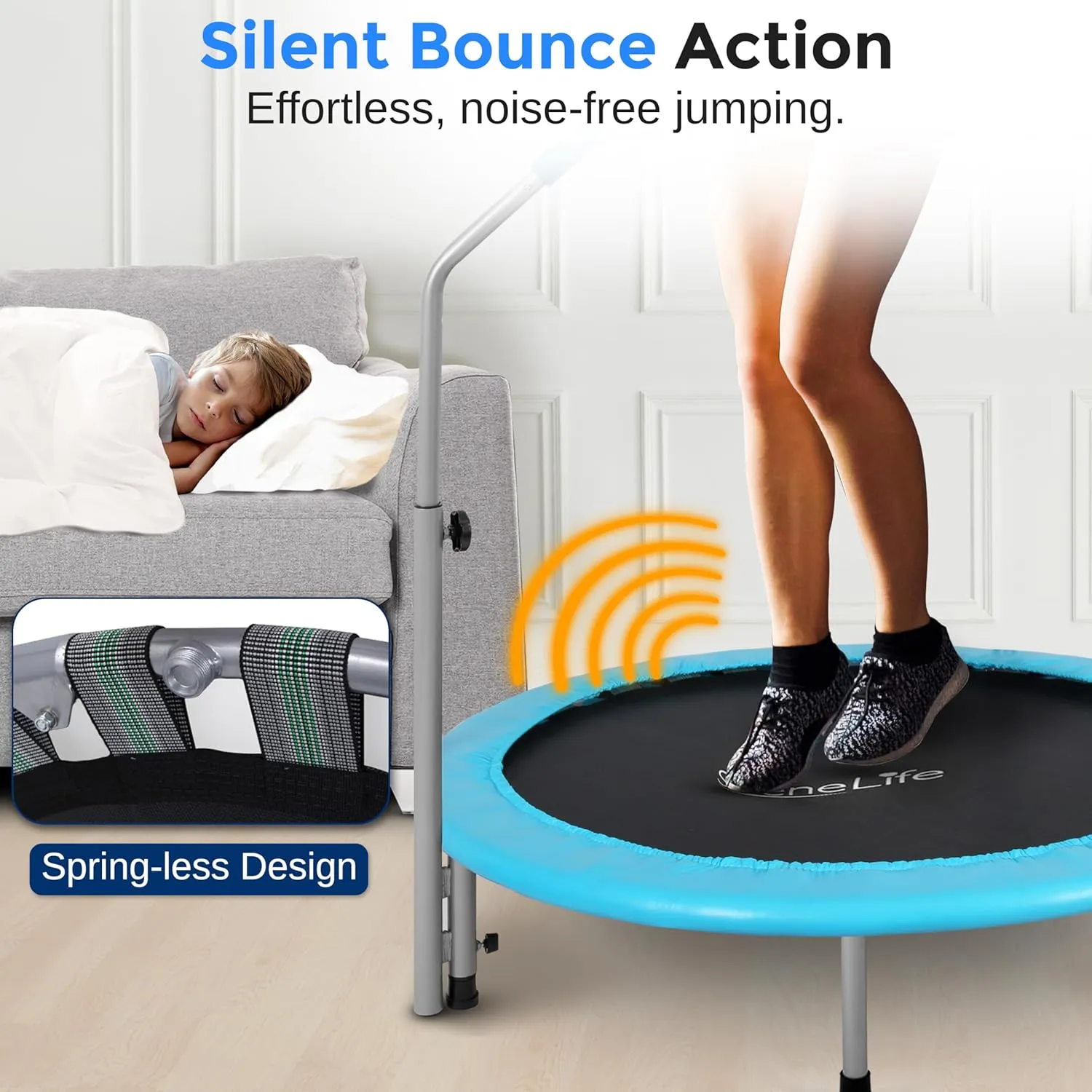 SereneLife 36/40" Foldable Mini Trampoline - Compact Fitness Trampoline for Kids Adults, Exercise Rebounder with Foam Handle, Indoor/Garden Workout Equipment, Max Load 150/220 lbs