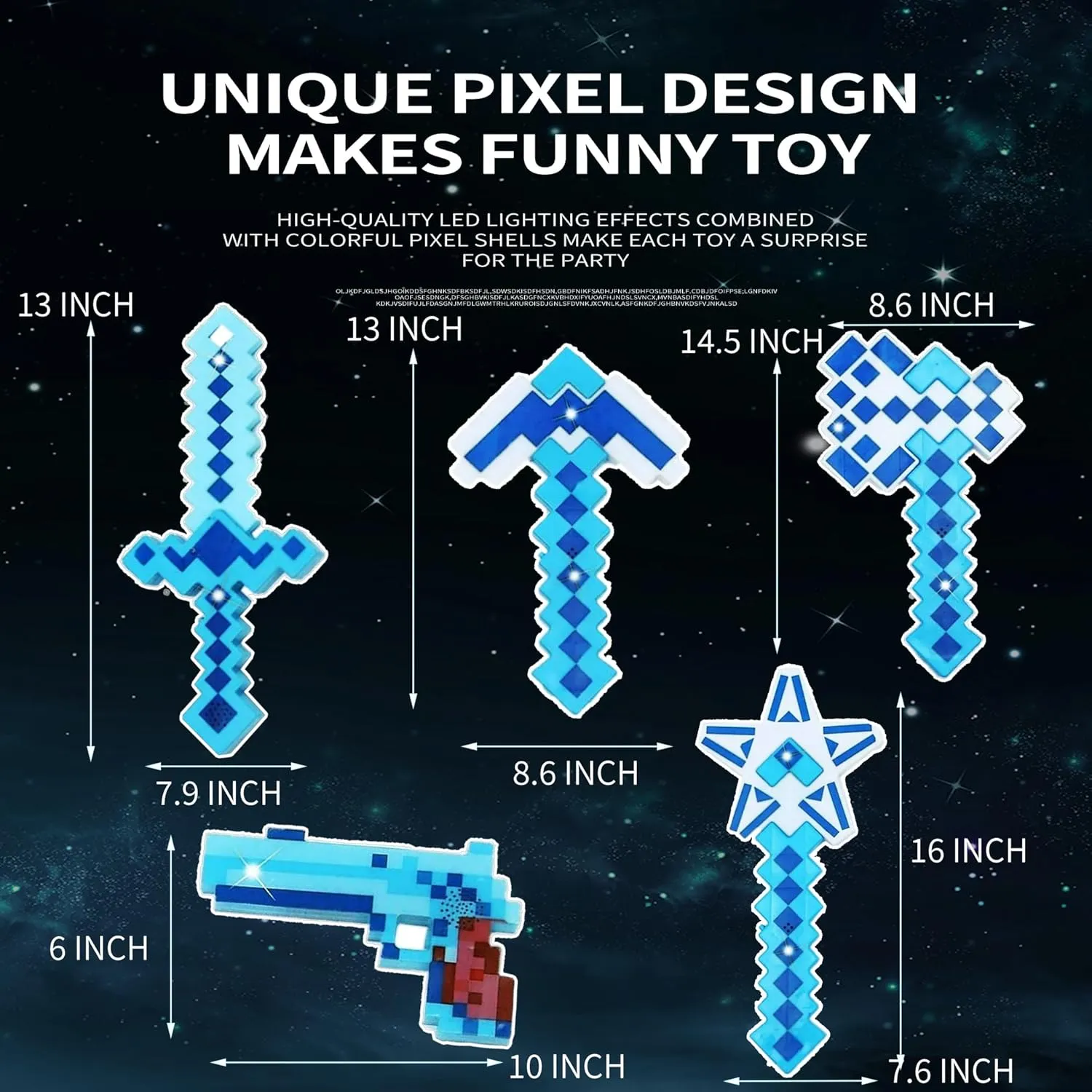 Set of 5 LED Pixel Sword and Diamond Toy Light Up Pixel Style Best Toy Gift for Birthday New Year and Halloween (Blue)