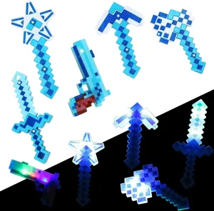 Set of 5 LED Pixel Sword and Diamond Toy Light Up Pixel Style Best Toy Gift for Birthday New Year and Halloween (Blue)