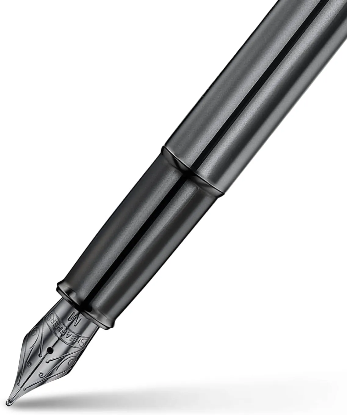 Sheaffer 100 Fountain Pen | E9375 Ionic Shiny Grey Gunmetal with PVD Trims | Medium Nib | Premium Fountain Pen