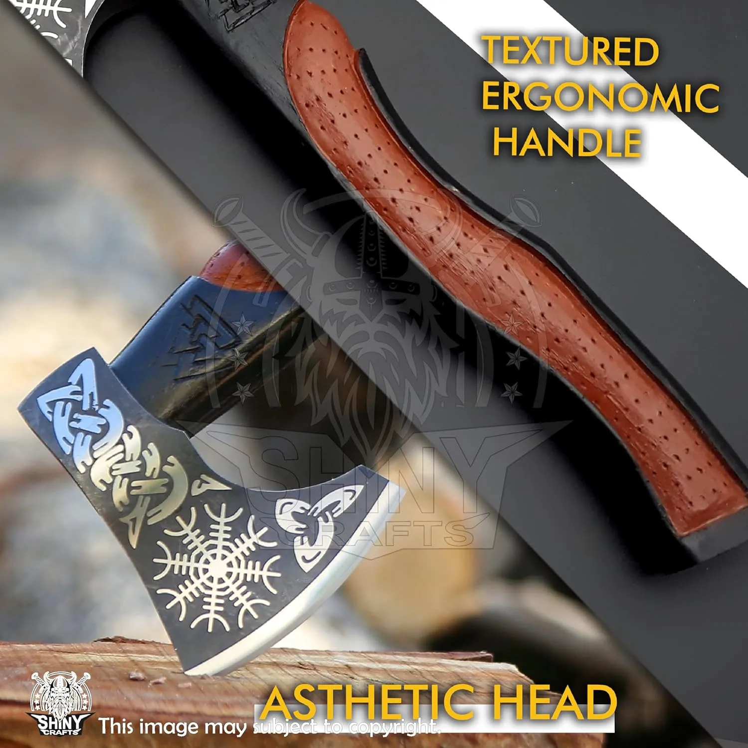 SHINY CRAFTS-Axes Handmade Norse Axe Hatchet - Real Viking Gift for Men, Wood Working Tool, Camping Hatchet with Sheath (SCA 01)