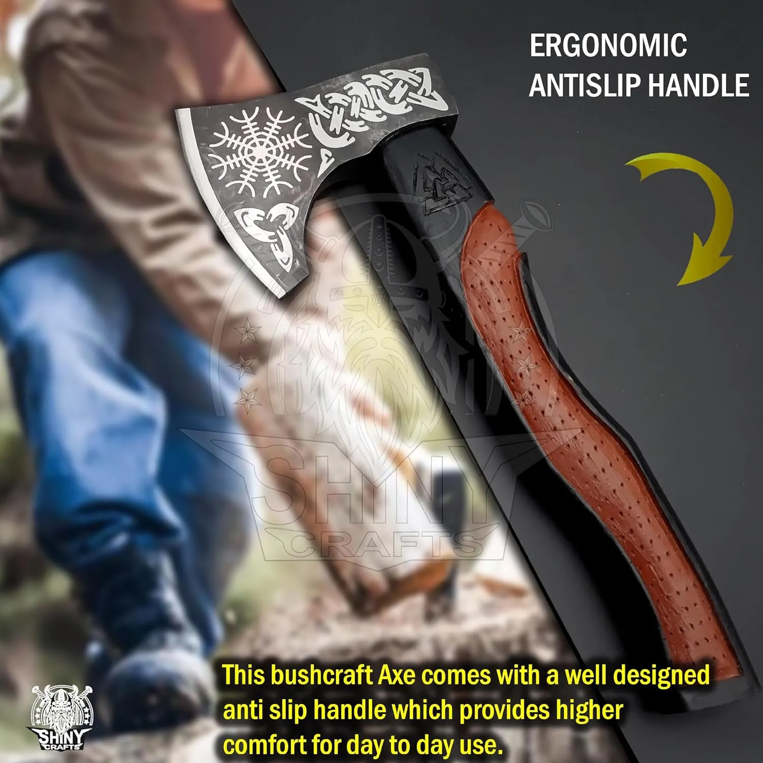 SHINY CRAFTS-Axes Handmade Norse Axe Hatchet - Real Viking Gift for Men, Wood Working Tool, Camping Hatchet with Sheath (SCA 01)