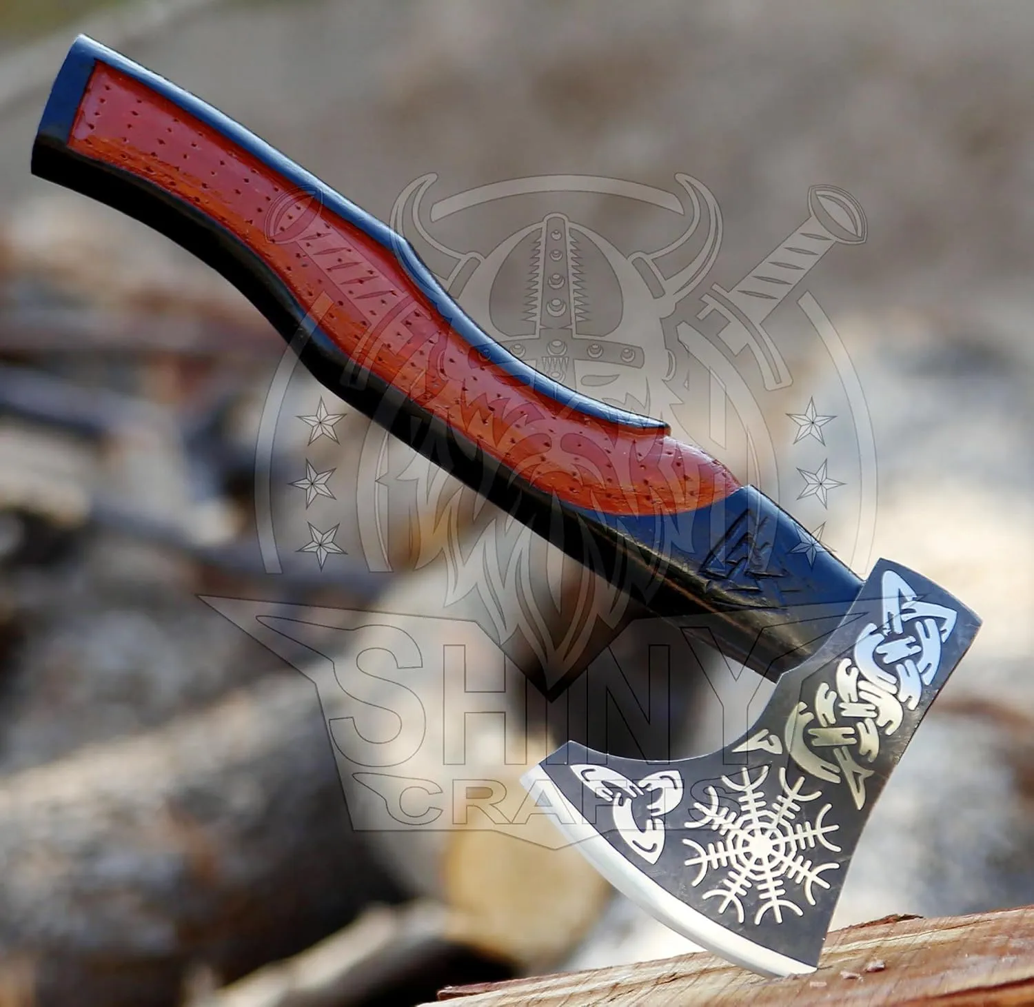 SHINY CRAFTS-Axes Handmade Norse Axe Hatchet - Real Viking Gift for Men, Wood Working Tool, Camping Hatchet with Sheath (SCA 01)