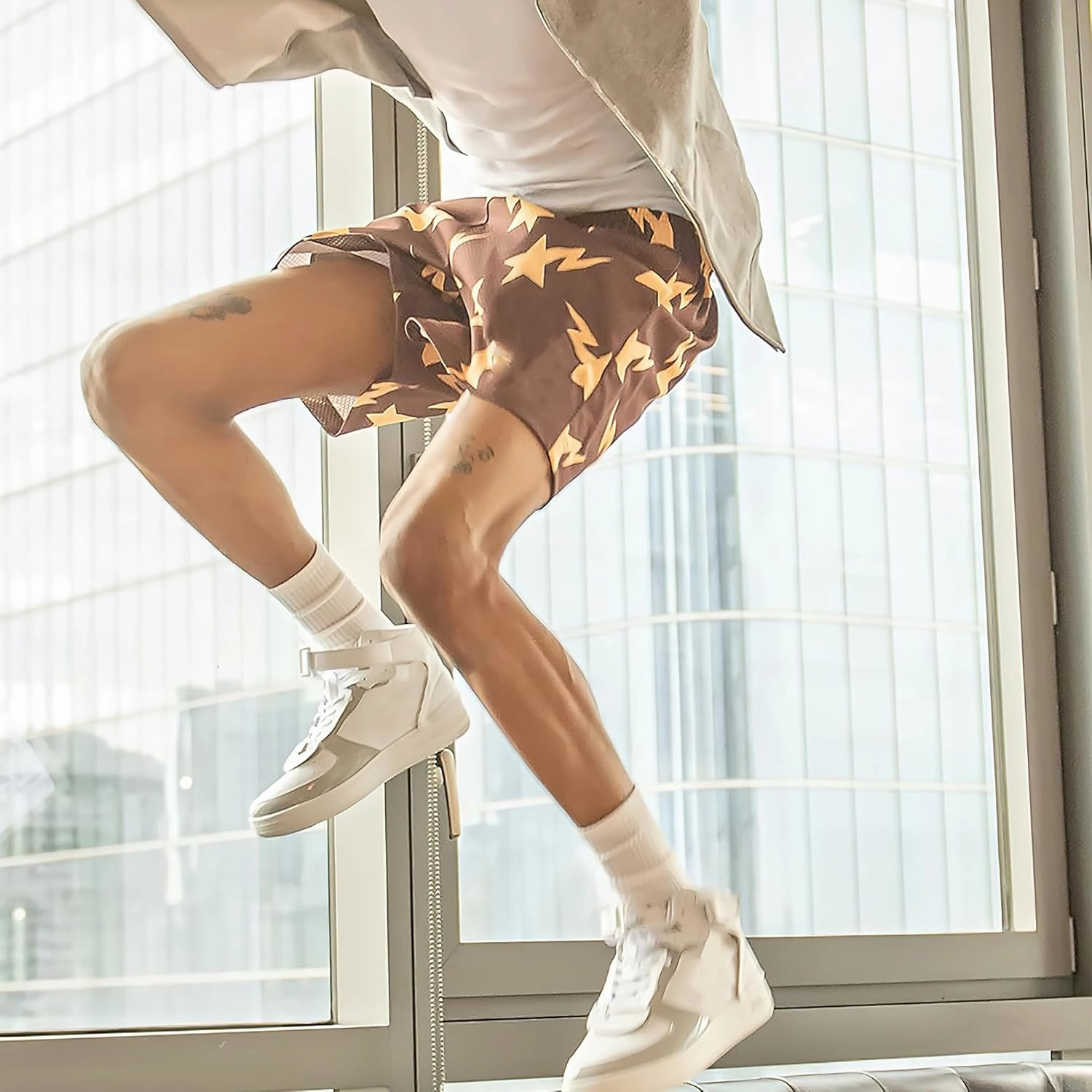 Shorts Breathable Mesh Drawstring Print Shorts Casual Workout Gym Basketball Running Short Pants