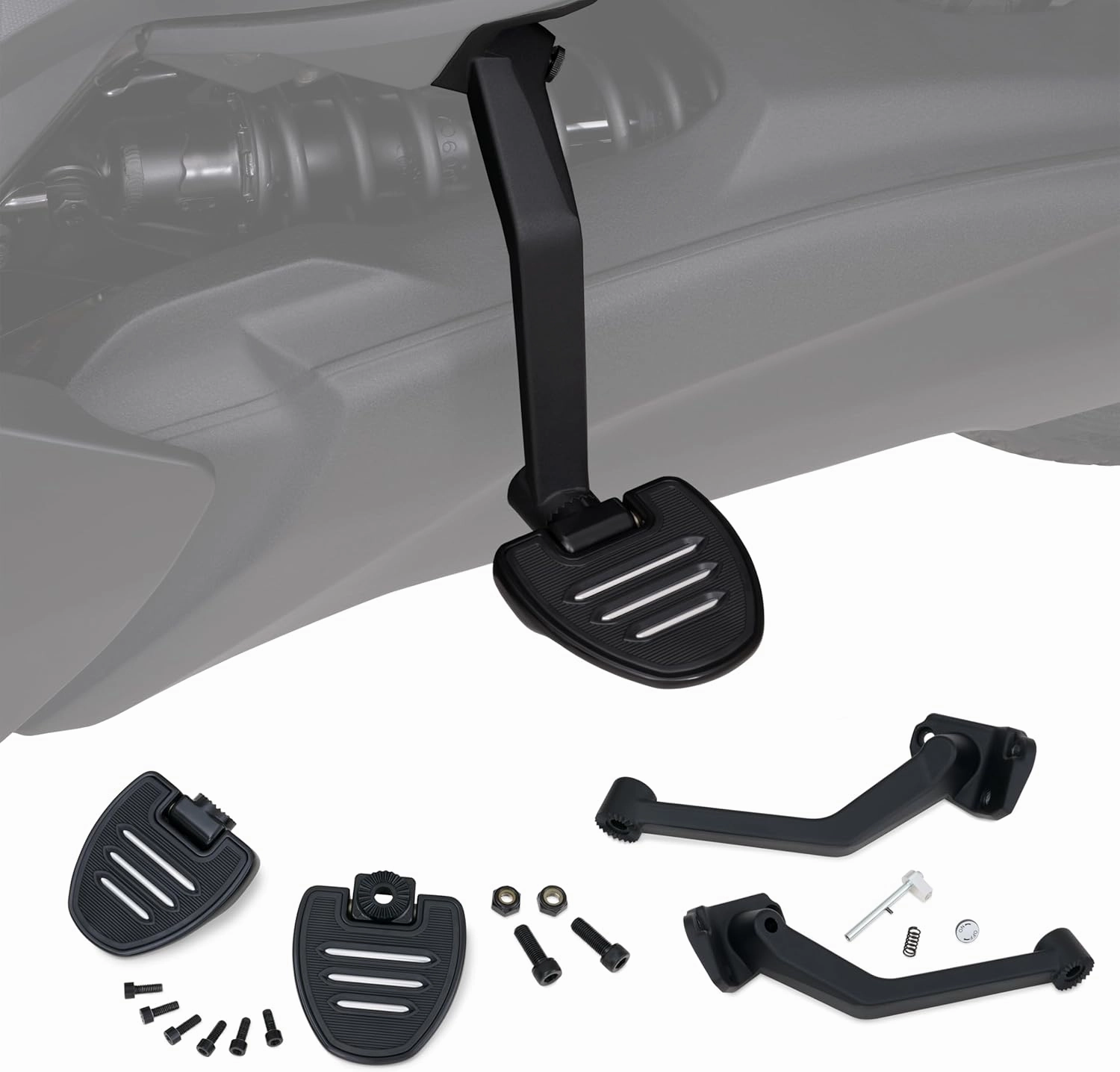 Show Chrome Adjustable Can-Am Ryker Commander Foot Boards - Satin Black, 4in x 4in Cast Aluminum with High-Density Rubber, Vibration Dampening, Easy Install, Fits 2019  Models
