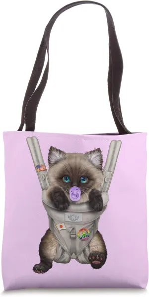 Siamese Cat with Pacifier in Baby Carrier Tote Bag
