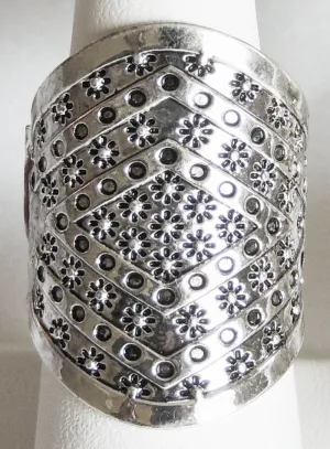 Silver Large Oval - Mini Diamond Shapes Adjustable Metal Ring