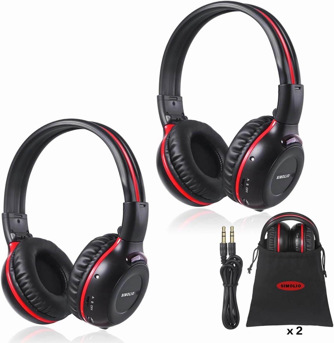 SIMOLIO 2 Pack of Wireless Car Headphones, 2 Channel IR Wireless Headphones for Kids, in Car DVD Headsets with Storage Bag for Vehicle Universal Rear Entertainment System, Not for 2017  Pacifica