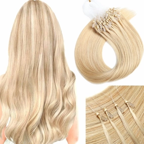 Sisily Real Human Hair Extensions, Ash Blonde/Bleach Blonde Micro Links, Premium Soft Natural Micro Human Hair Extensions Straight 50g Per Pack for Women
