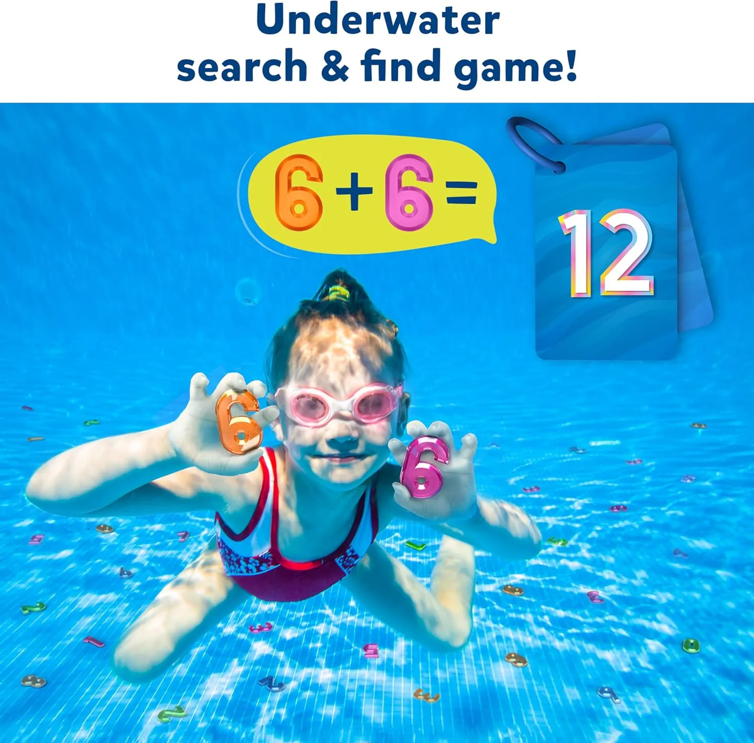 Skillmatics Pool Toys - Seek & Splash, Search & Find Water Game, Swimming Pool Number Dive Toy for Kids, Summer Fun & Gifts for Boys & Girls Ages 6, 7, 8, 9, 10, 11 & Up, Includes 50 Colorful Gems