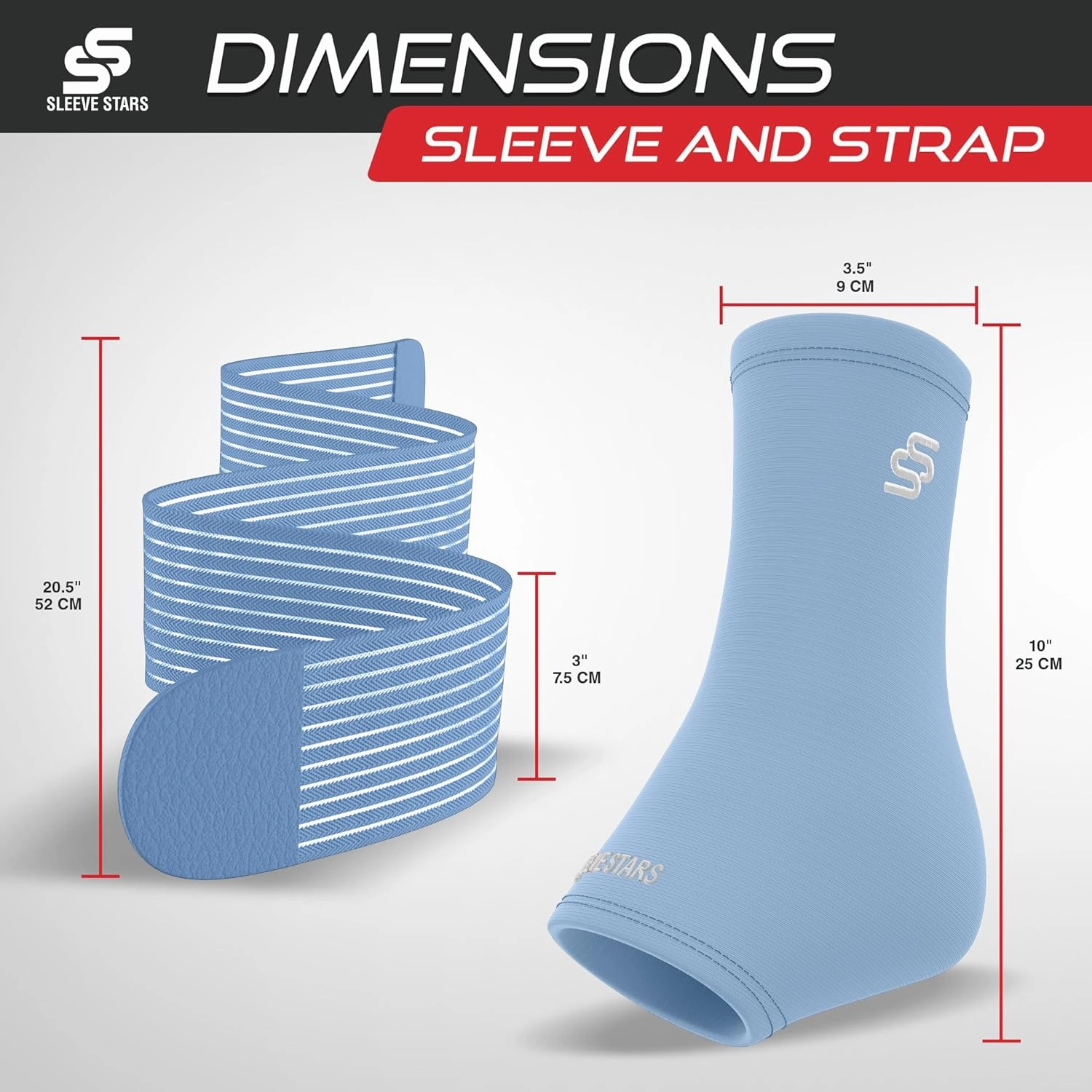 Sleeve Stars Ankle Brace for Women & Men, Ankle Wrap for Sprain, Compression Sleeve for Plantar Fasciitis Relief, Easy Customizable Support: w/ Removable Strap (Single/M:10"-12"/Light Blue)