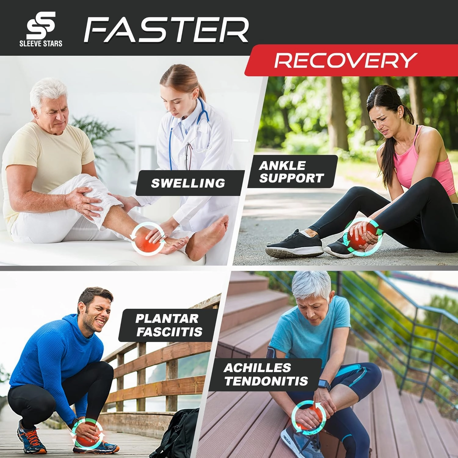 Sleeve Stars Ankle Brace for Women & Men, Ankle Wrap for Sprain, Compression Sleeve for Plantar Fasciitis Relief, Easy Customizable Support: w/ Removable Strap (Single/M:10"-12"/Light Blue)